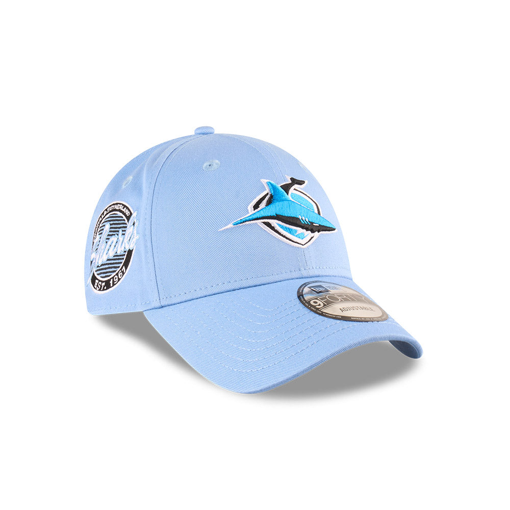 Cronulla-Sutherland Sharks Youth Hat - NRL 2025 Badged Blue OTC 9Forty Kids Strapback Cap - New Era